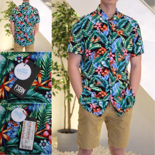FSBN Kemeja Pantai Green Black Floral FSBN-SSS-01