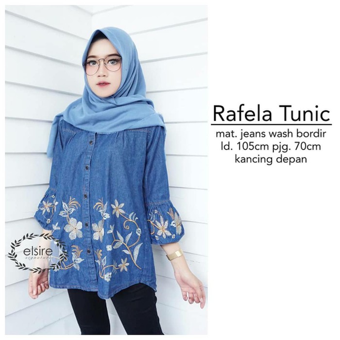 PROMO  BAJU ATASAN JEANS WANITA KULIAH  stok masih gucci tunik frill dark