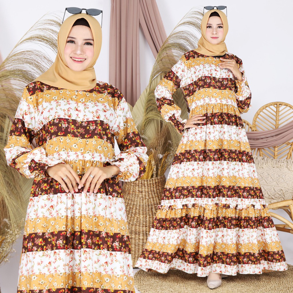 HOPYLOVY - Dress Maxi Wanita Bahan Wallpeach Marbella