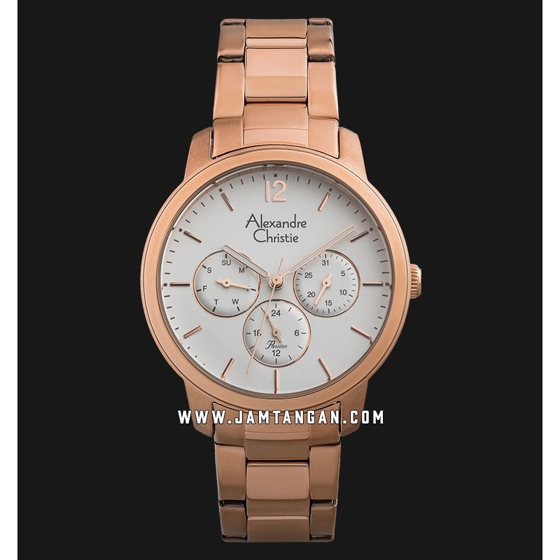 Alexandre Christie Passion AC 2875 BF BRGSL Ladies Silver Dial Rose Gold Stainless Steel Strap