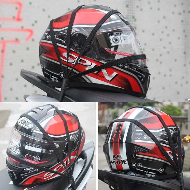 Tali Pengikat Helm Motor 2 Hook 65CM / Tali Helm Elastis Jala untuk Semua Jenis Helm Material Rubber Band Berkualitas / Tali Pengikat Helm di Jok Motor / Helmet Organizer / Aksesoris Helm Motor