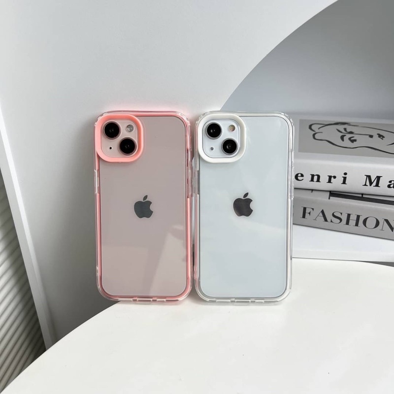 Casing Belakang Desain Shockproof 3 in 1 Warna Permen Transparan Dengan Ring Holder Untuk iPhone