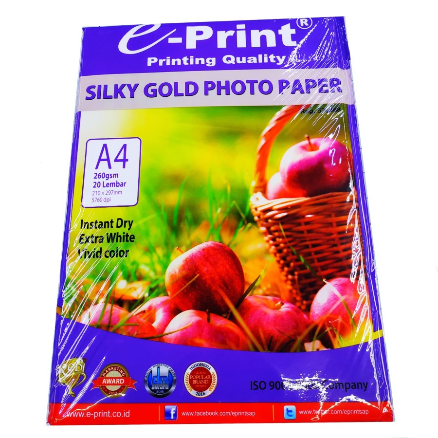 e-Print Silky Gold Photo Paper A4 260gsm isi 20 lembar Kertas Print