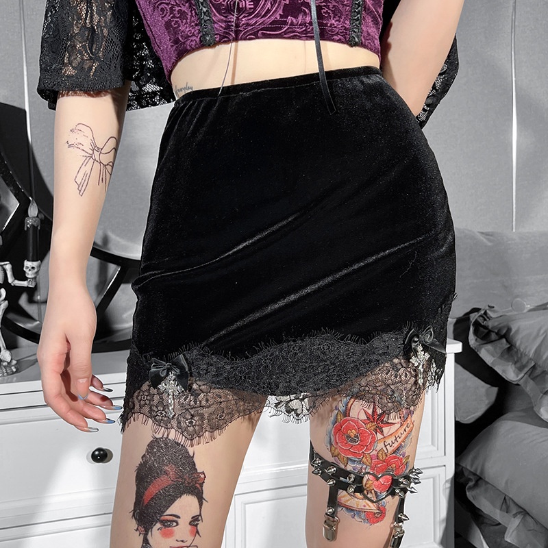 Women Velvet Under Lace Mini Skirt 8634 (S/M/L)