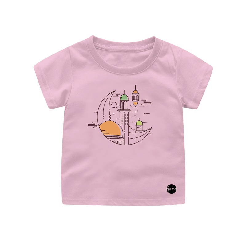 Aitana - Baju Kaos Muslim Lebaran Tema Moon Masjid Night Ready Bayi Anak Remaja Dewasa Bahan Katun Combed 30s