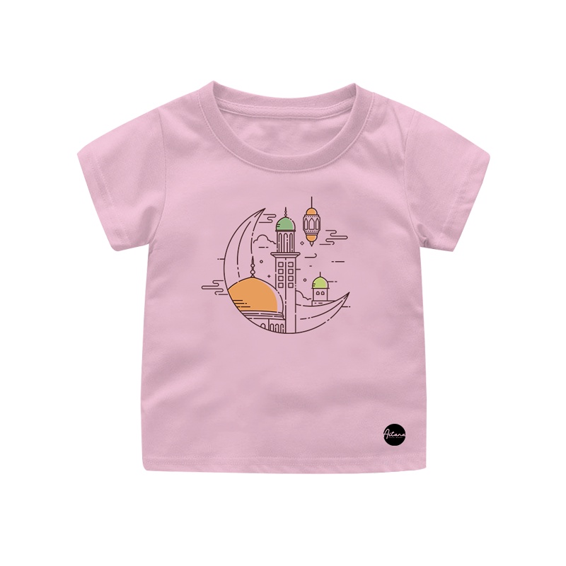 Aitana - Baju Kaos Muslim Lebaran Tema Moon Masjid Night Ready Bayi Anak Remaja Dewasa Bahan Katun Combed 30s