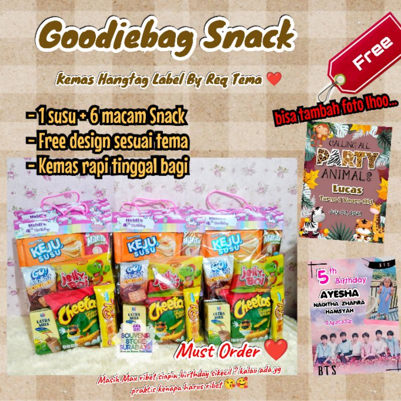 Bingkisan Ultah Murah/ Snac Ultah Surabaya/ Goodiebag Snack Hangtag / Hangtag snack / Paket Ultah