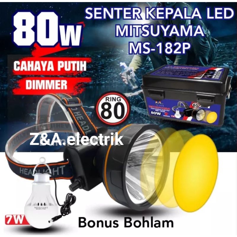 Senter Kepala LED MS-182P Headlamp Dimmer Profesional Cahaya Putih MITSUYAMA