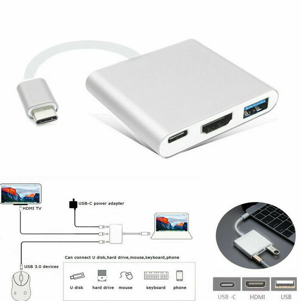 Hot Sale/Adaptor Female USB 3.1 Type-C Baru/Adaptor Hub USB Tipe-C/Hub USB C 3-in-1 Ke HDMI USB3.0 Dengan Konverter Pengisian Daya