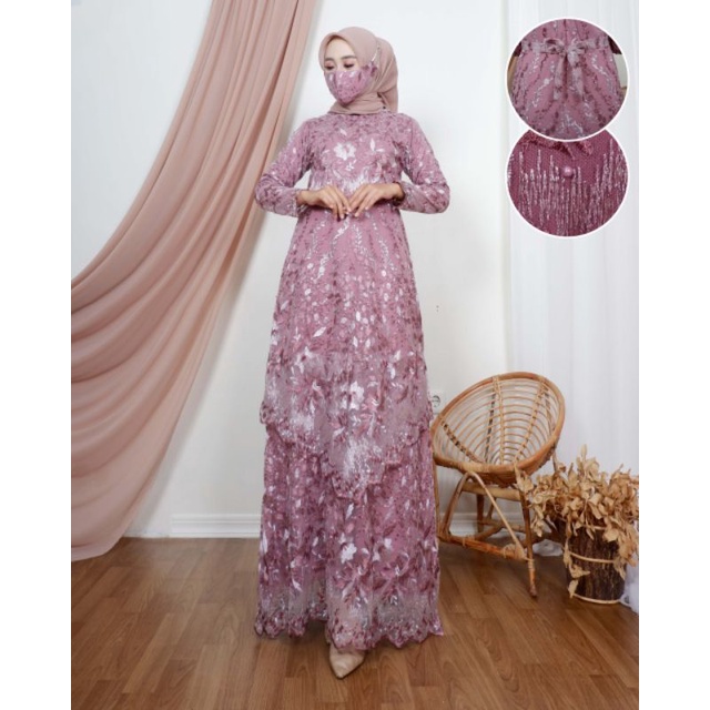 Gamis Tingkat Runcing Terbaru / Gamis Tingkat Runcing Claudia 2 / Gamis Tile Mutiara / Gamis Cantik