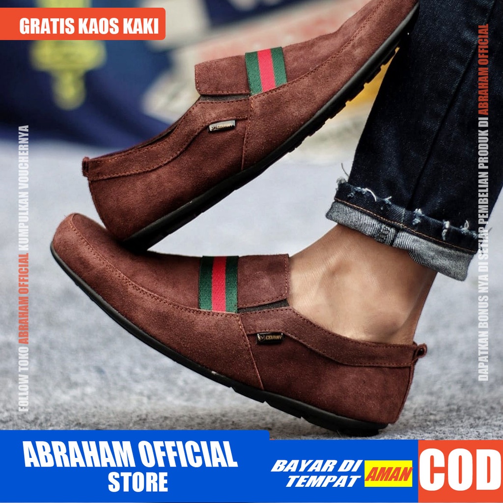 ABRHM X YOMI Sepatu Slip On Pria Sepatu Pria Casual Kulit Asli Sepatu Casual Kerja Cowok/Cowo Sepatu Kasual Slop Anti Slip Semi Formal Kerja Kuliah Gaya Santai Keren Kekinian Original Murah Terlaris