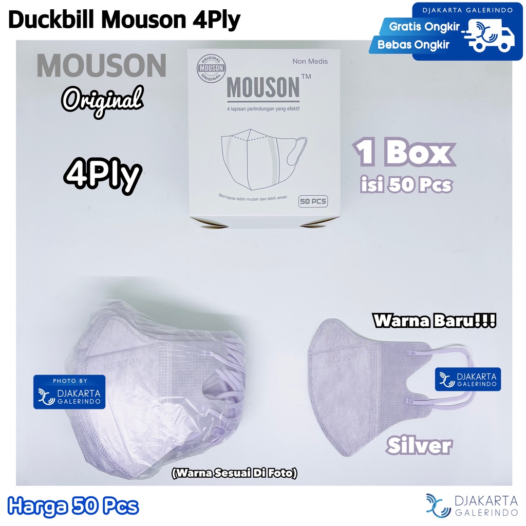 Masker Duckbill 4Ply Abu Grey Silver Alkindo Mouson isi 50Pcs