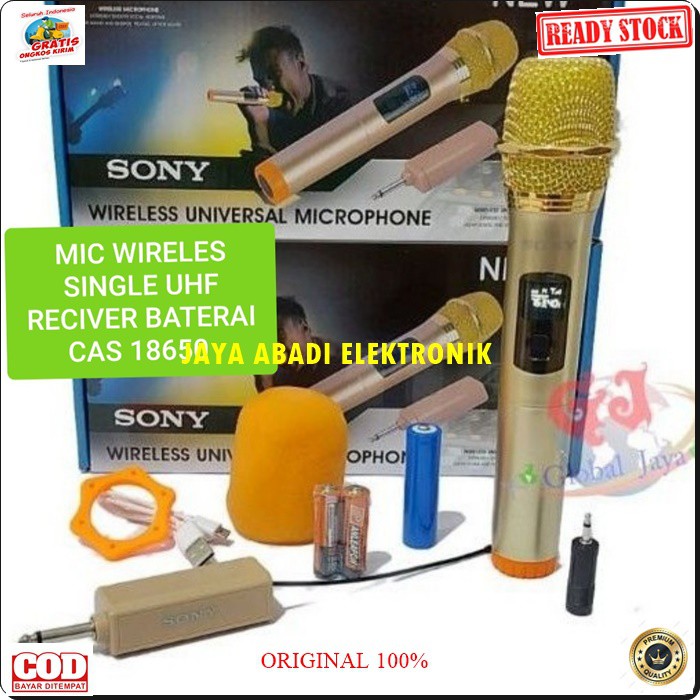 G492 SONY MIC WIRELESS MICROPHONE CAS CASAN BATERAI CHARGER UHF MIK KARAOKE Mic single pro vocal vokal suara audio sistem mik professional panggung dj studio sound system G492  Deskripsi Mic wireless Sony 1 pcs mic pegang 1 pcs transmitter/receiver 1 pcs