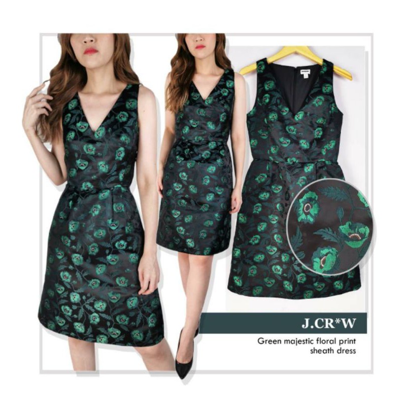 J.Cr*w  green majestic floral print sheath dress