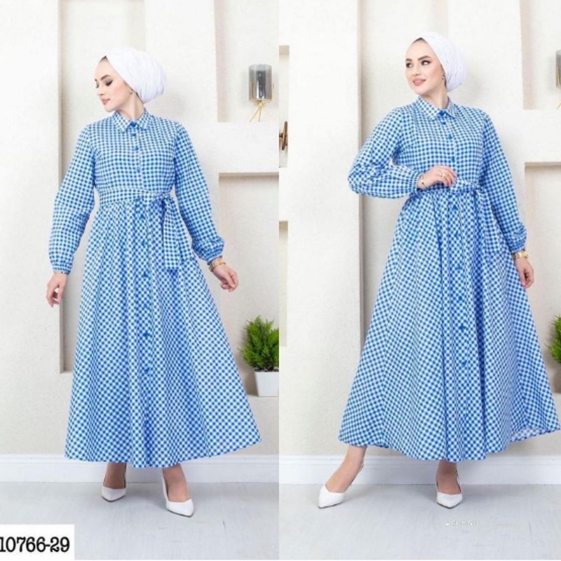 Baju Gamis Dress Busui Motif Kotak Kotak Casual Katun Tokyo Wanita Remaja L Kekinian Terbaru Emira s