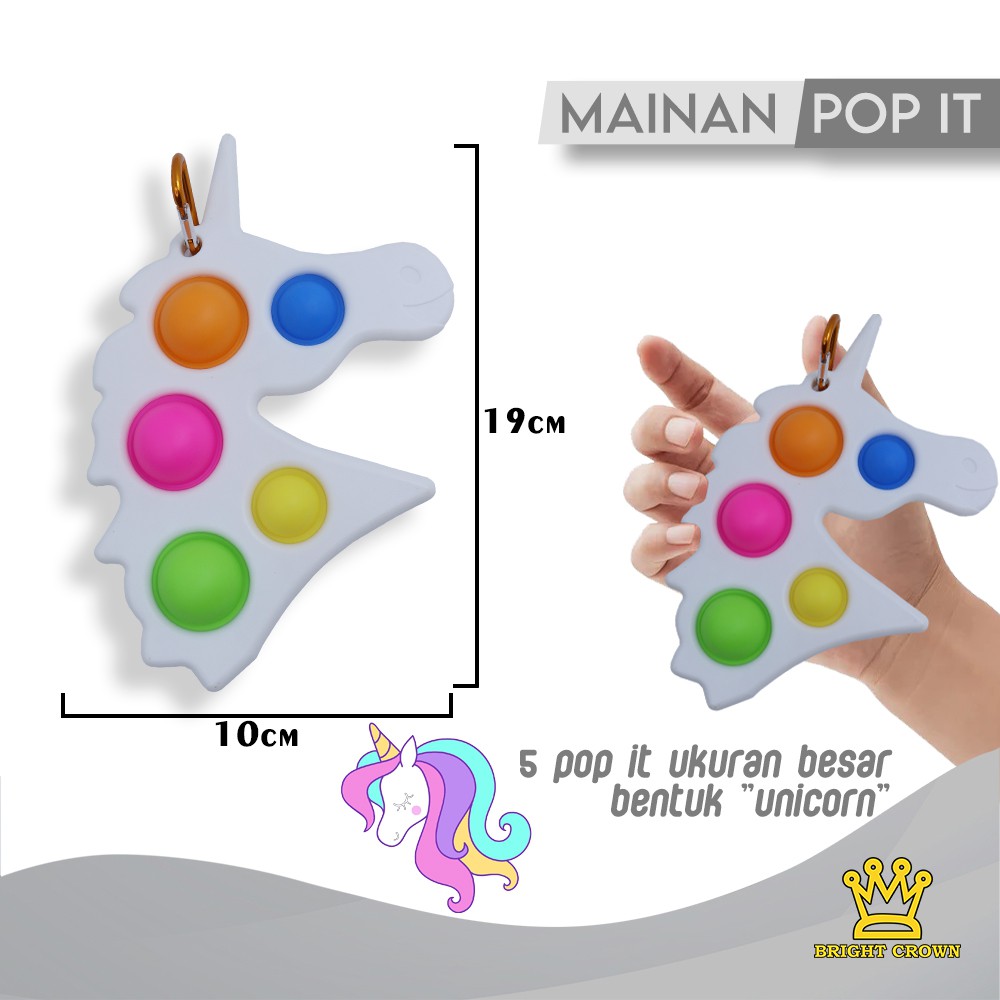 Bright Crown Mainan Fidget Push Pop It Bubble Stress Relief Kids Pop It Mainan Kekinian-5 Unicorn