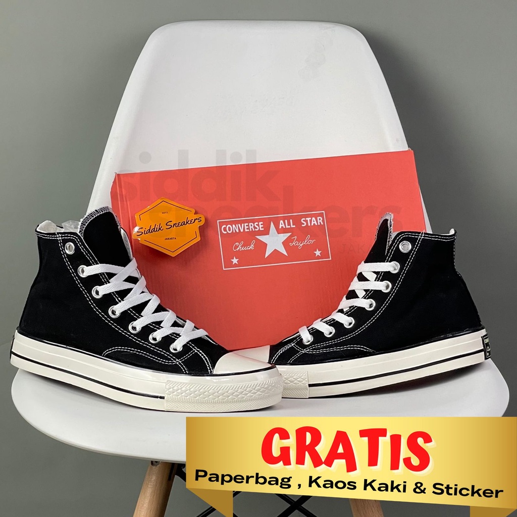 Sepatu sneaker converse all star hitam 70s chuck taylor sepatu sekolah, sepatu kerja, sepatu kuliah premium bnib