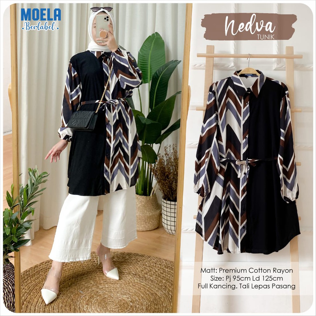 tunik jumbo ld 125 NEDVA by MOELA original premum rayon kombinasi berkerah lengan panjang ILETA casu