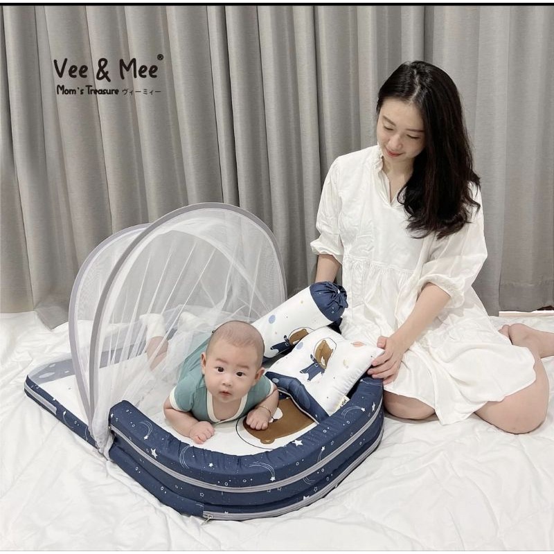 [2 Kg] Vee &amp; Mee Kasur Bayi Lipat Bumper Anti Bakteri + Kelambu Astronaut Bear Series -  VMK 1040