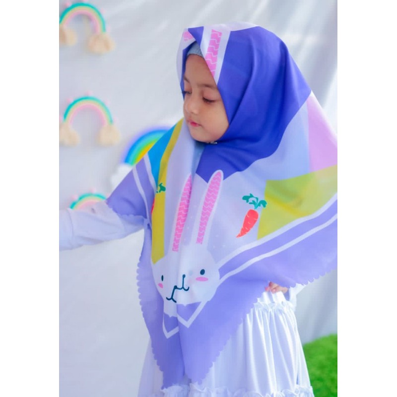 HIJAB VOAL PRINTING ANAK MOTIF KELINCI , KERUDUNG ANAK KARAKTER , JILBAB ANAK LUCU