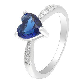 Cincin Lapis Emas Putih Silver Batu Biru Sapphire Imitasi Love - BR293
