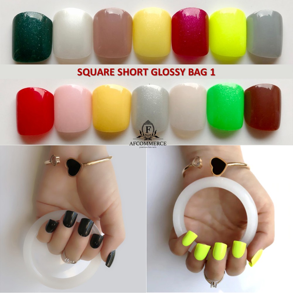 KUKU PALSU FAKE NAILS SQUARE SHORT GLOSSY STYLE 24PCS BAG 1A