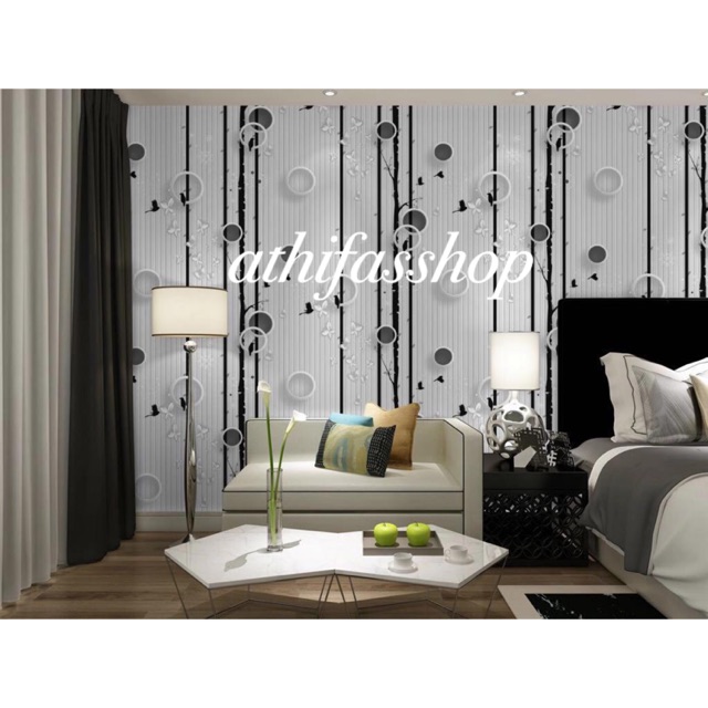 Wallpaper Dinding / Wallpaper Sticker Pohon Polkadot Hitam