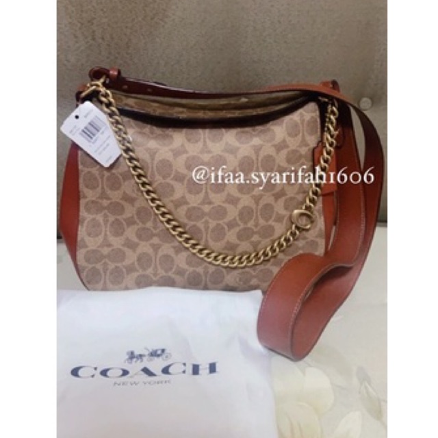 Coach Crossbody Signature Chain Hobo Tan Rust 89177