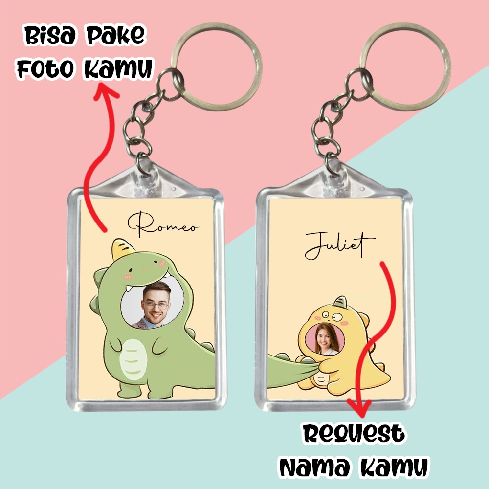 PROMOGANTUNGAN KUNCI DINO COUPLE FOTO DAN NAMA / GANTUNGAN KUNCI COUPLE - Keychain Custom Couple