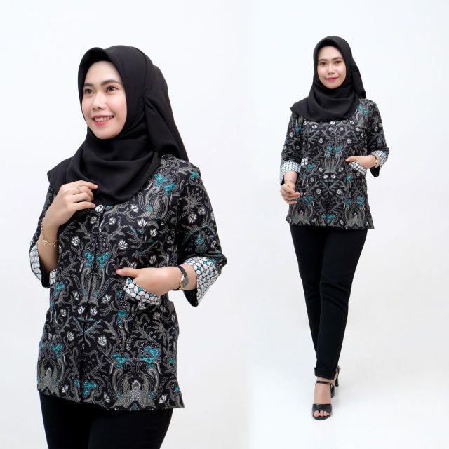 tey-17 Batik wanita ASJ SA HRB026 Kenongo Kemeja Tosca Pendek-4 Kantor Saku
