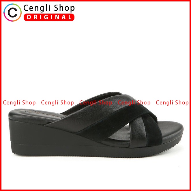 SANDAL WEDGES KULIT HUSH PUPPIES WANITA ORIGINAL TERBARU HITAM HW02