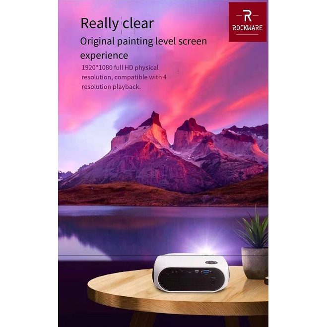 ROCKWARE K90W - Smart Android LED 1080P Projector - 240 ANSI Lumens