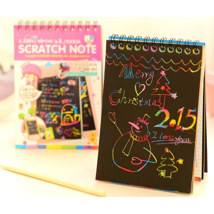 SCRATCH NOTE Black Paper Graffiti DIY Coils Drawing Book Colorful Paper / Mini Notes Kecil Gesek