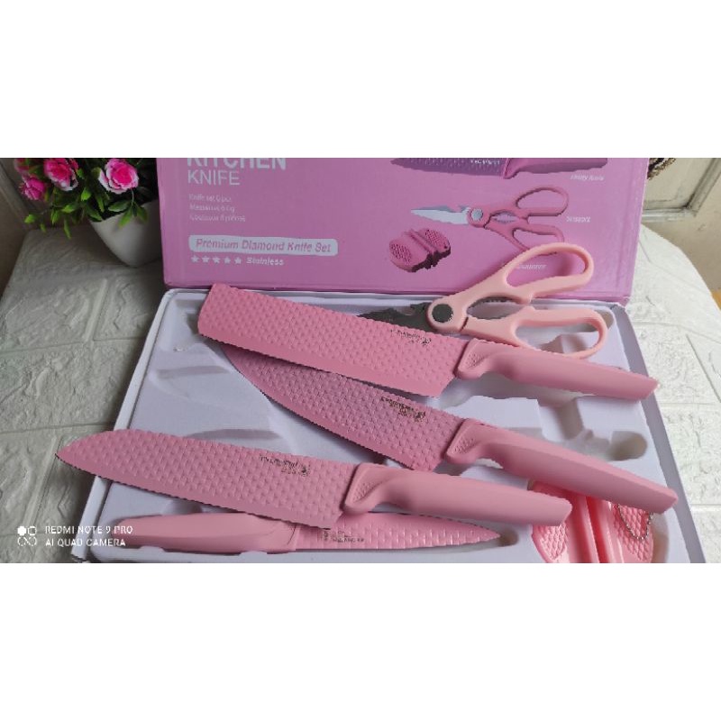 pisau set evcriverh pink 6 in 1,super tajam. diamond stainless
