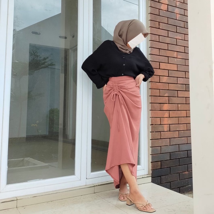 ROK SERUT SAMPING CRINKLE AIRFLOW/ROK PANJANG SERUT BAHAN CRINKLE