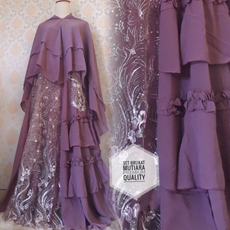 Set gamis brukat mutiara import "YUMNA" kualitas butik