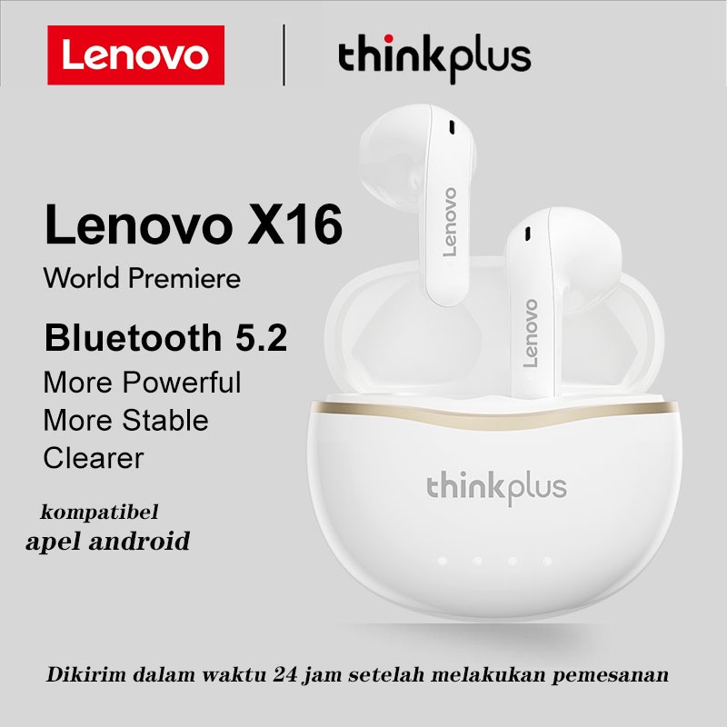 TWS Lenovo Thinkplus X16 Headset Bluetooth 5.2 Earphone Noise Cancelling Original Earbuds with Mic Wireless Earphones Dual Stereo Kompatibel untuk Android Gaming Music Headphones