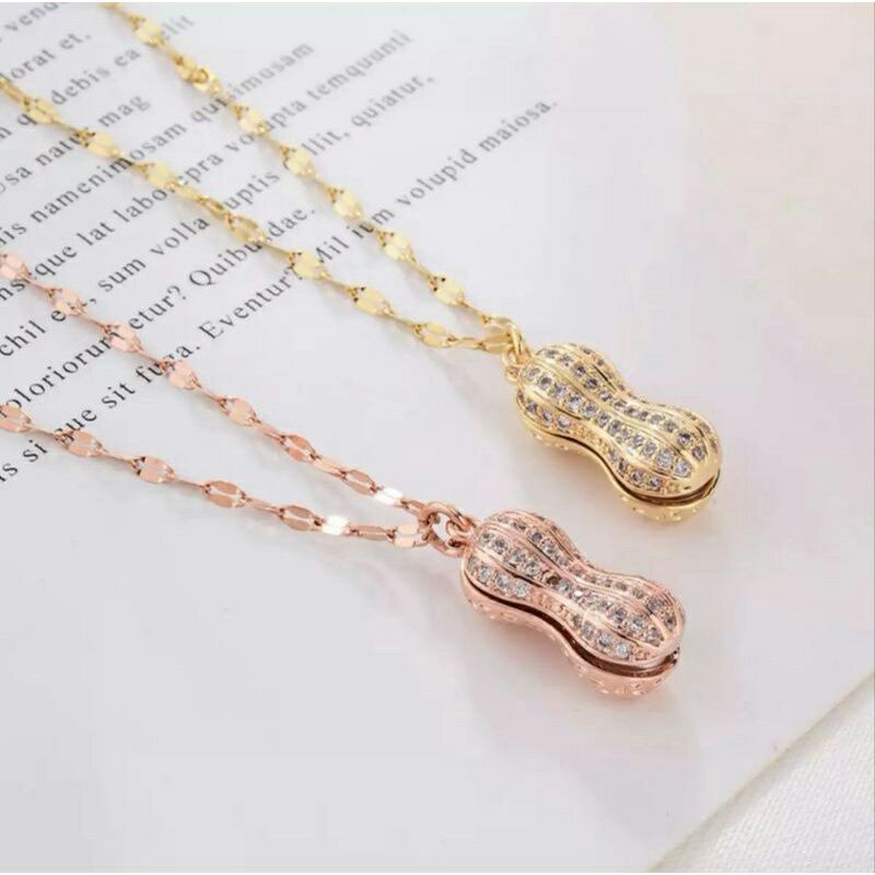 [Bayar di tempat] Kalung titanium rantai Gold & Rosegold lapis emas 18k/Kalung liontin kacang permat