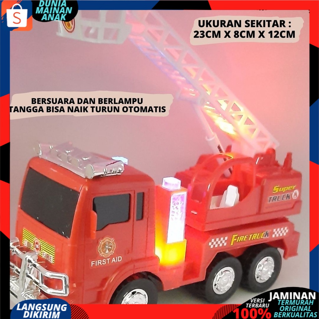 Mainan Mobilan Truck  POLISI Pemadam Kebakaran - Fire Truck Bump &amp; Go bersuara &amp; BerLampu NEW