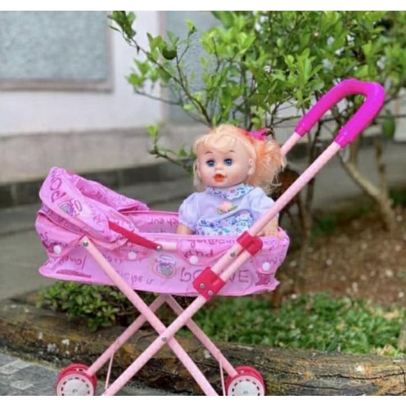 Mainan Boneka Barbie + STROLLER Dorong susan boneka bisa Bicara Nangis Tertawa kado hadiah anak cewe