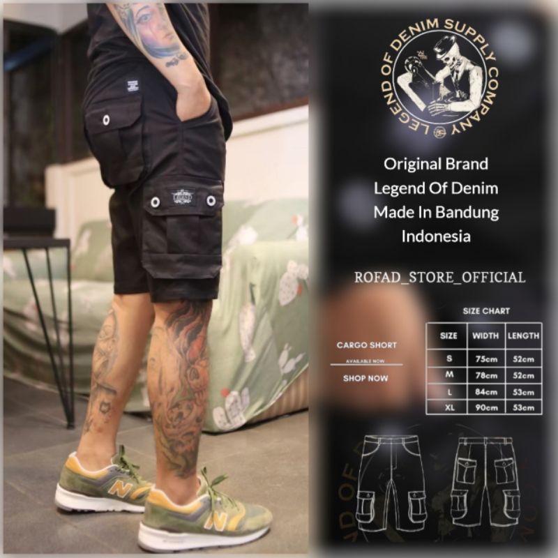 Celana Cargo Pendek Pria Wanita - ORIGINAL LEGEND OF DENIM - Celana Cargo Cowok Hitam