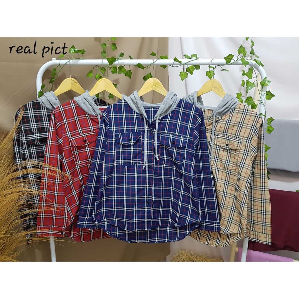 KEMEJA KOTAK BB ATASAN WANITA DENGAN HODIE/KEMEJA BASIC/KAMEJA WANITA-5