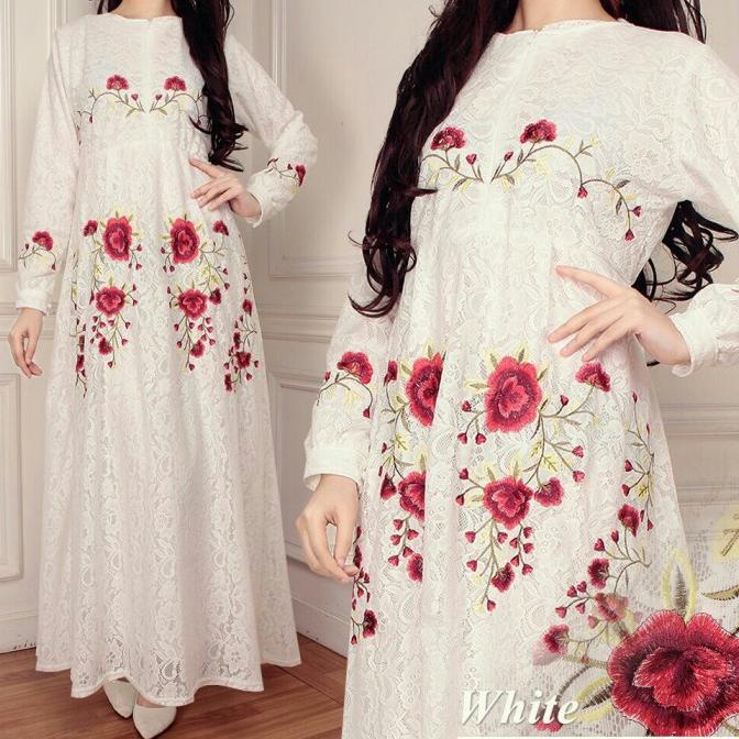 White Kaftan Pesta Lidia Brokat Bordir Premium