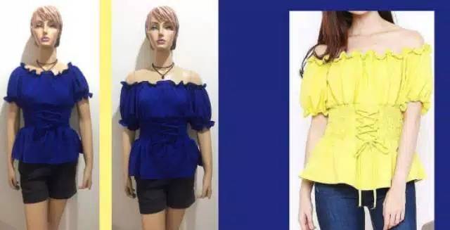 Blouse sabrina lengan pendek tali pinggang