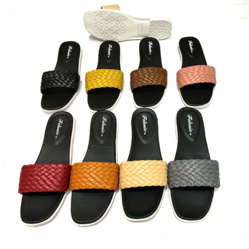 sandal wanita murah import Felonie WK 01. Selop anyaman terbaru..!