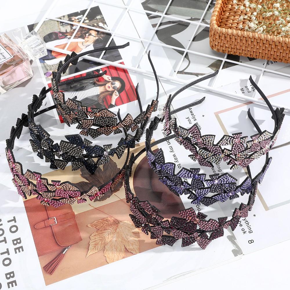 Korean Retro Bow Flower Rhinestone Headband Crystal Diamond Elegant Hair Band New Wide Hair Accessories