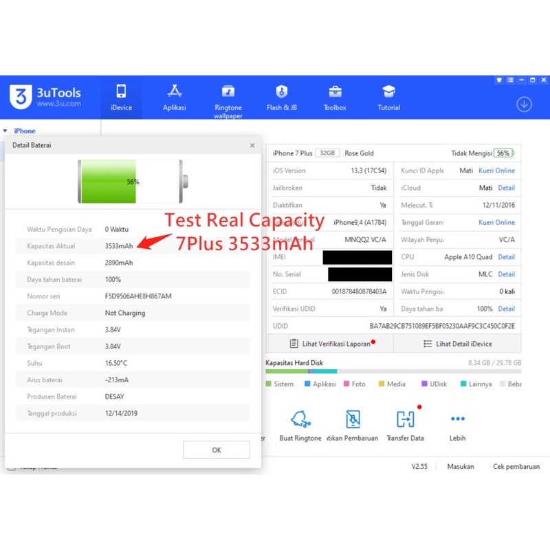 Cortex Bateray 6plus Battery Hight Capacity Original Batre Batrai Handphone 6+