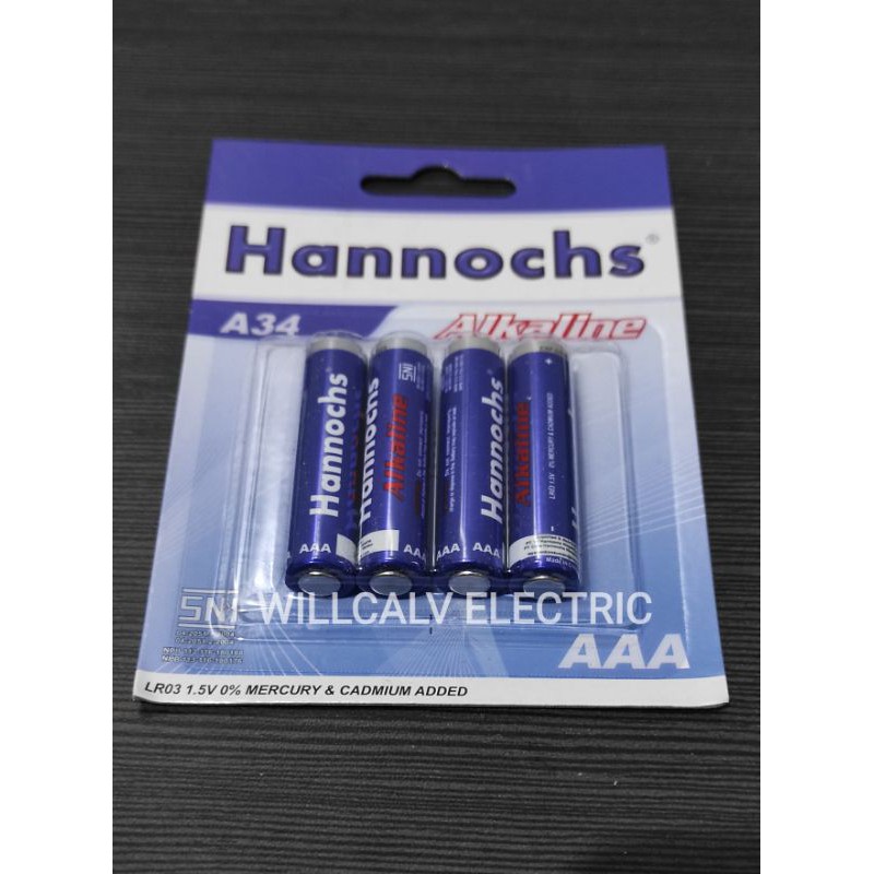 BATERAI HANNOCHS ALKALINE A34 AAA A3 / BATERAI HANNOCHS ALKALINE A3 AAA ISI 4