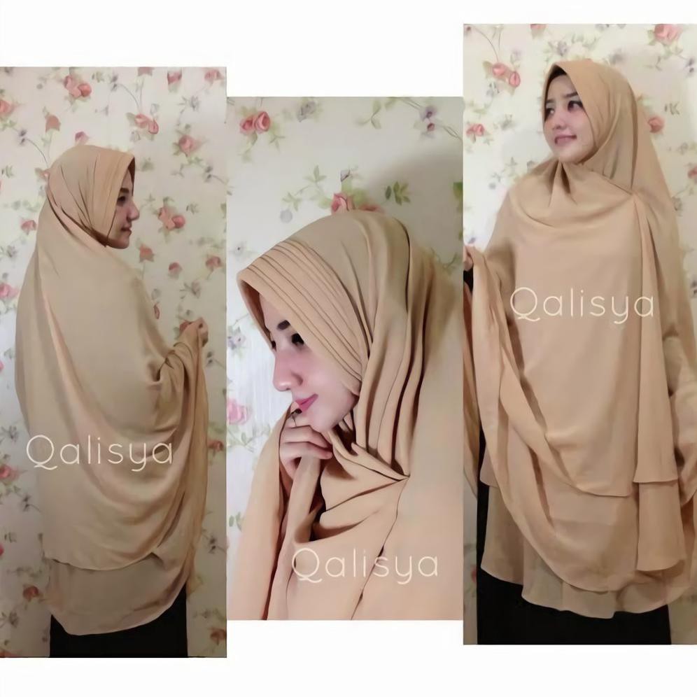 HOT Hijab Syari Jilbab Instan Khimar Syari Ceruti Pet 2 Layer Qalisha Jumbo