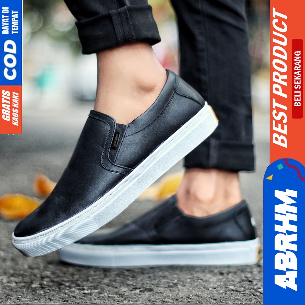 ABRHM MORE Sepatu Kasual Slip On Kulit Asli